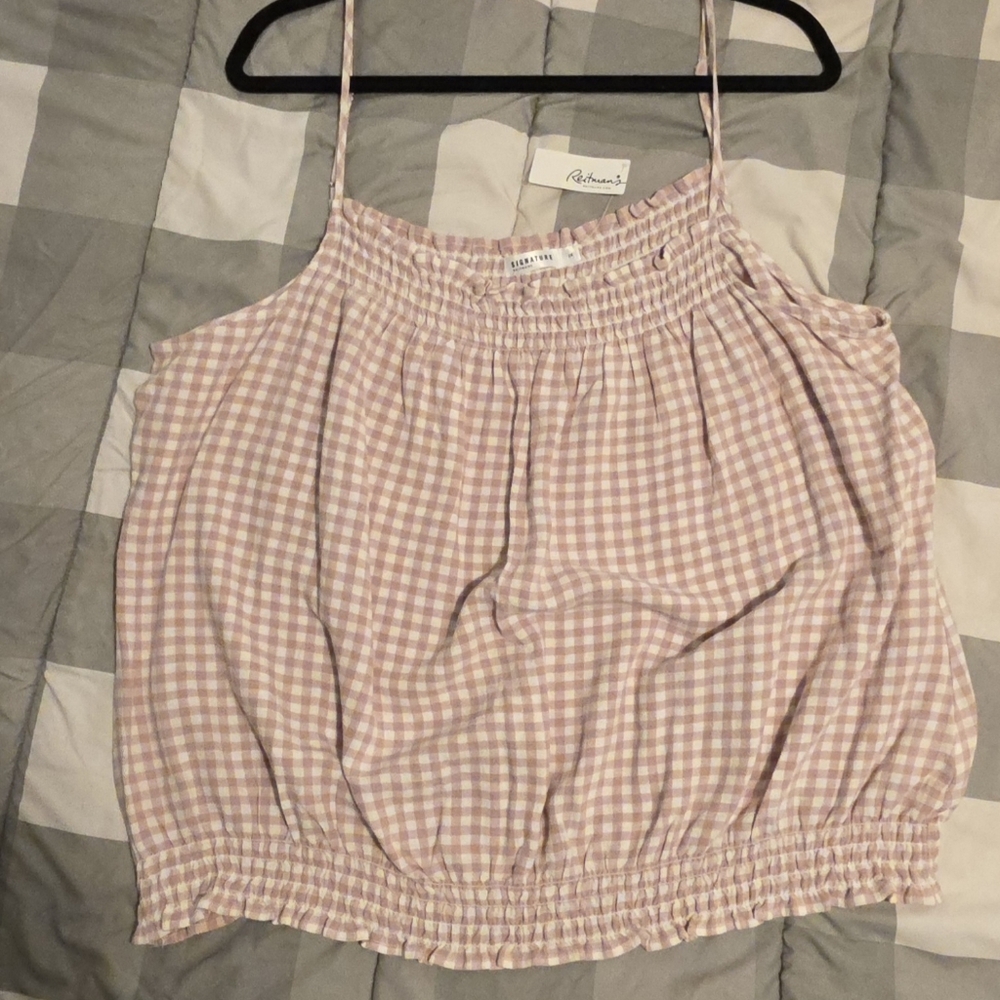 2X Reitmans Signature Pink Gingham Plaid Women's Spaghetti Strap Top